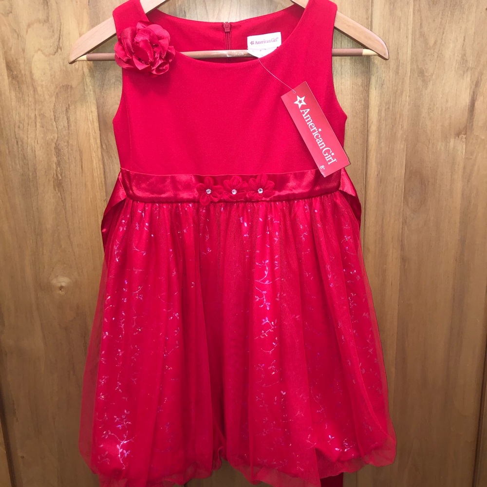 American Girl Red Dress with Floral Accent